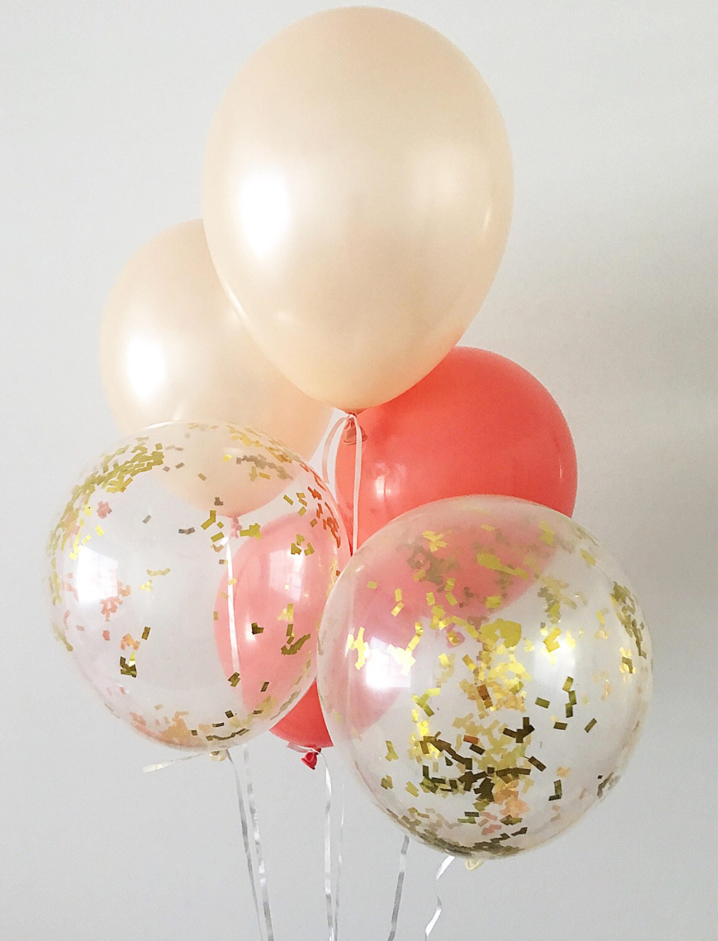 Coral Peach Gold Confetti Latex Balloons Peach and Coral Party