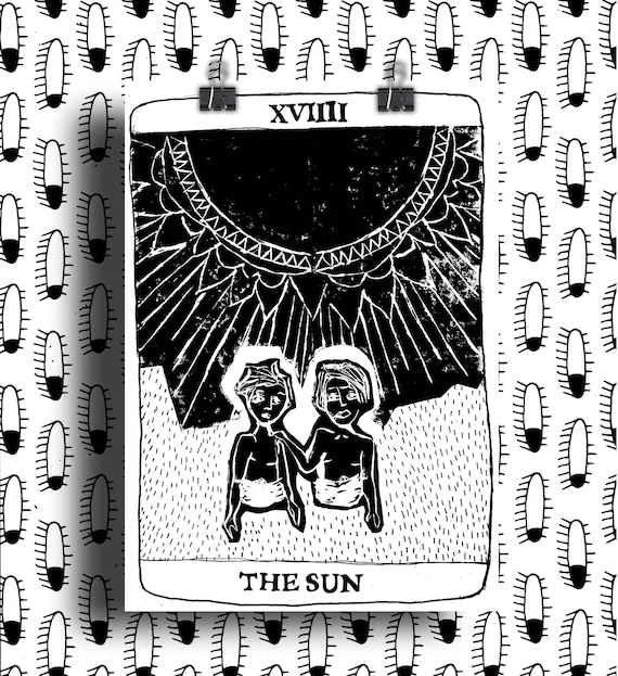 the sun tarot card linocut linocut arcane xviiii sun 24 x tarot card size inches