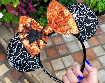 Orange Spiderweb Halloween Mouse Ears
