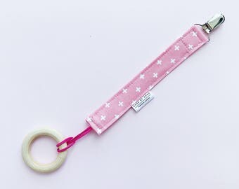 Pink Plus Pacifier Clip - Baby Girl Pacifier Clip - Pacifier Clip - Binky Clip - Soother Clip - Toy Clip - Universal Clip -Gender Neutral