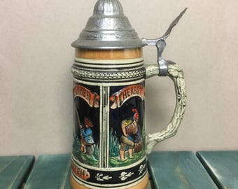 Vtg Beer 8" Stein with pewter Lid "Dje Jahreszejten" 4 Seasons made in W Germany*