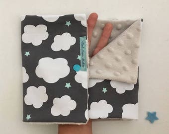Loop for children, neck warmer for kids, infinity scarf and cache cou enfant in jersey with soft minky pile and sweet clouds and mint stars