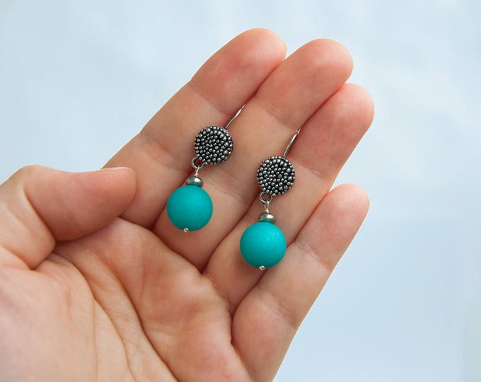 Turquoise colored earrings, Blue agate earrings, Turquoise blue earrings, Blue agate jewelry, Turquoise colored jewelry