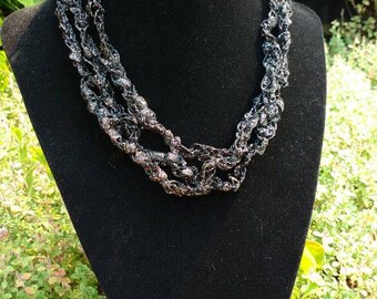 Ladder Yarn Necklace (Pewter or Black with silver accents)