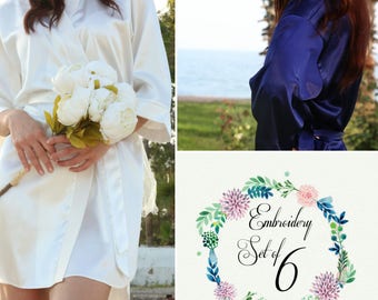 Embroidered bridesmaid robes set of 6, Bridesmaid gift, Wedding robes, Navy bridesmaid robes, Bride robes, Bride gift, Getting ready robes