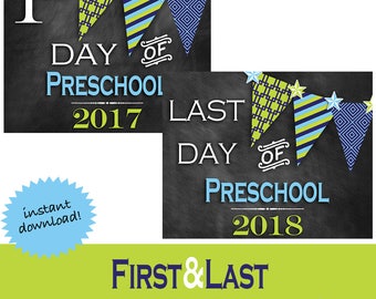First & Last Day of School Sign * First Day School * Last Day School * Chalkboard Photo Prop * Back to School Printable * Preschool Boy