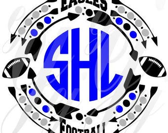 Eagles football Monogram Frame SVG EPS DXF Gif Pdf Jpg Png Digital Cutting Design Vector Image Graphic Sports Arrows polka dots