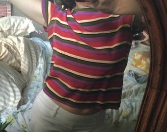 Vintage 70s 80s striped silk top small