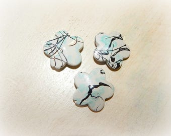 3 blue with splashes of color acrylic flower beads