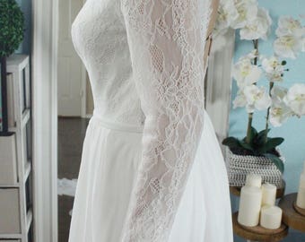 lace chiffon flutter sleeve a line wedding dress