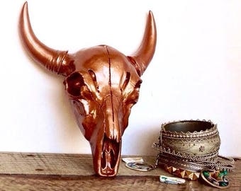 ON SALE Copper Cow Skull - Faux Taxidermy - Faux Cow Skull - Western Decor - Copper Wall Decor - Decorative Skulls - Bohemian Decor - Cattle