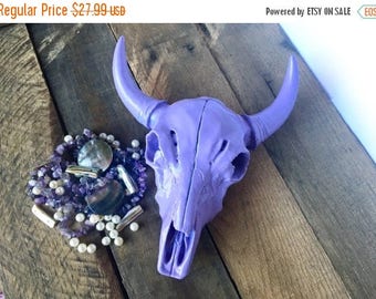 ON SALE Lavender Faux Cow Skull - Faux Taxidermy Head - Cow Skull Decor - Bohemian Bedroom Decor - Bison Skull - Gypsy Boho Decor - Longhorn