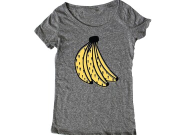 Bananas Women's T shirt, Screen printed womens shirt, screen printed bananas tee, hipster kawaii shirt