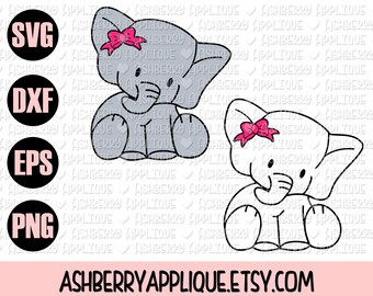 Baby Elephant SVG/DXF - Cut File - Instant Download - Animals - Bow - Cricut - Silhouette - Circus - Sublimation - Iron On - Decal - Baby