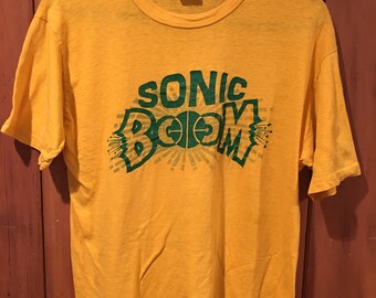 Vintage Seattle Supersonics Men's Small/Medium Sonic Boom Sonics 70s 80s Basketball NBA Yellow T Shirt Rare Kemp Payton Schrempf