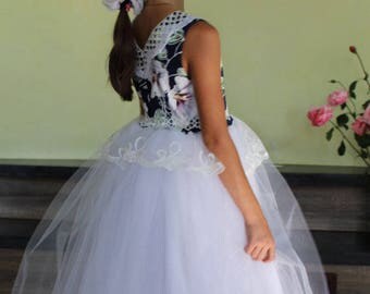 white Flower Girl Dress - first birthday party dress lace Tulle Flower Girl Dress Junior Bridesmaid Wedding Party- Baby Girls cotton Dress