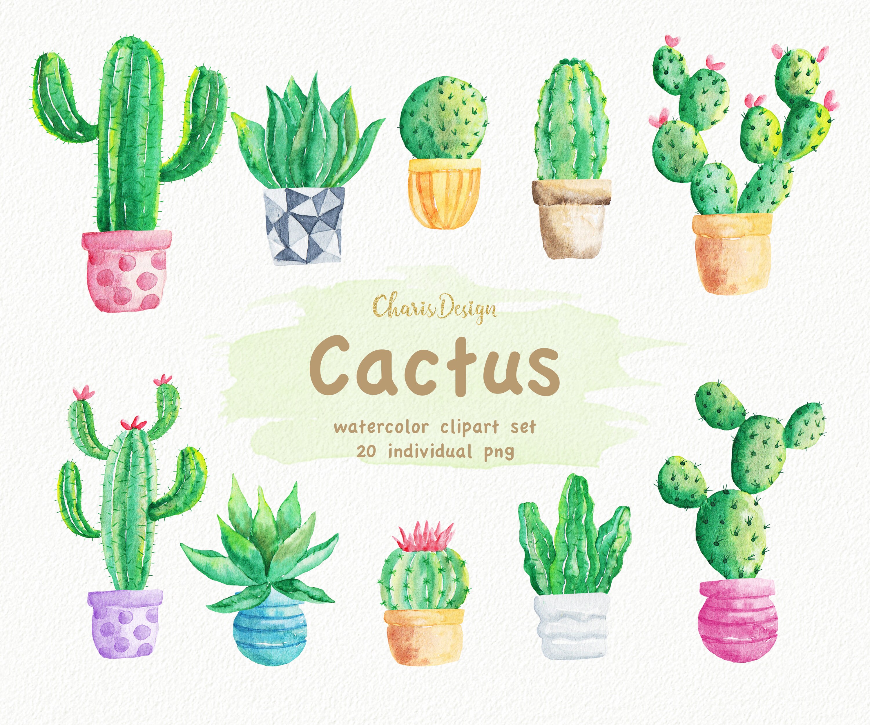 Download Watercolor Cactus Clipart Cacti plant pot invitation wedding
