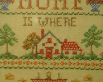 Vintage cross stitch sampler with "home" verse