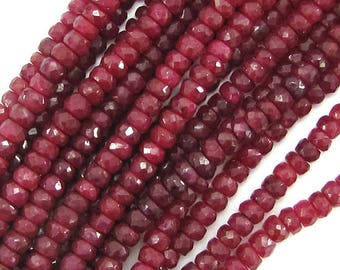 4mm faceted genuine red ruby rondelle beads 14" strand 10382
