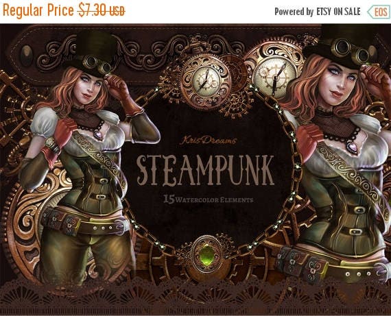 Sale 50% Off Steampunk Clip Art, Victorian Steampunk clipart, Cosplay, Fashion illustration, Gears, Lace, Leather, Locket, Pocketwatch, Inv by KrisDreams steampunk buy now online