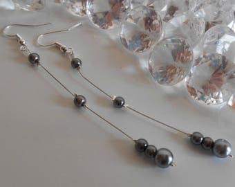 Wedding earrings charcoal grey pearls
