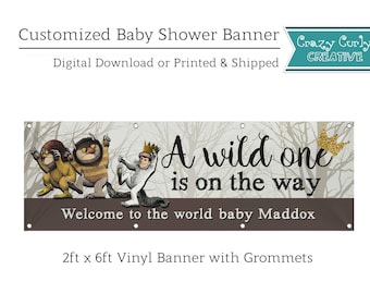 PRINTED Where the Wild Things Are Baby Shower Banner 2ftx6ft Personalized / outdoor/indoor polyvinyl / easy party decoration / FREE SHIPPING