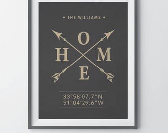 Home Sign with Coordinates Custom Latitude Longitude Print GPS Coordinates Sign Personalized Address Print Housewarming Gift New Home Print