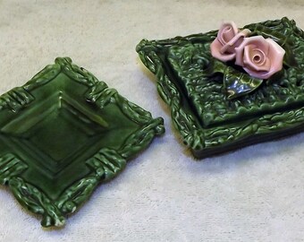 Vintage 1951 Frazier California Pottery - Cigarette Box & Ashtray - Briar 140 and 140 A - Free Shipping