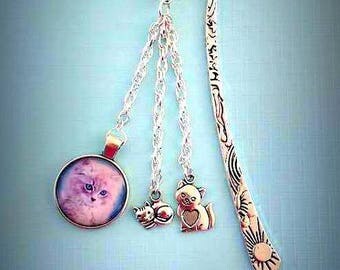 Bookmark cabochon glass kitten with blue eyes