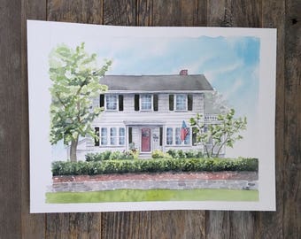 Custom house painting, housewarming gift, Watercolor house portrait, painting of home, home illustration