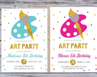 Art Birthday Party Invitations, Art Birthday Invitation, Art Birthday Invitations, Art Birthday Invitation, Painting Party, Paint Invitation