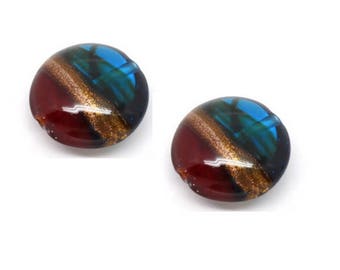 Set of 2 colorful 20 mm x 10 mm lampwork beads