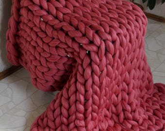 Chunky knit blanket. Chunky knit throw. Merino blanket. Arm knit blanket. Super chunky blanket. Super thick blanket. Decor home & bedroom