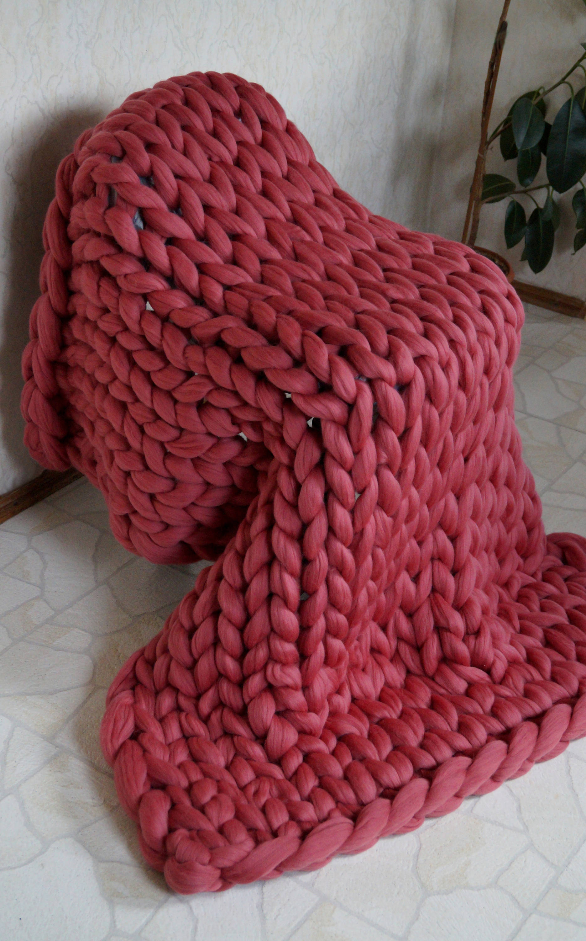 Chunky knit blanket. Chunky knit throw. Merino blanket. Arm