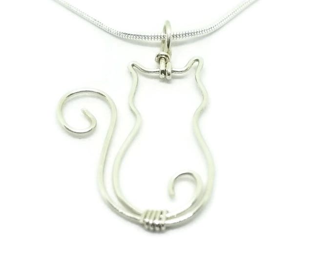 Sterling Silver Cat Necklace, Silver Kitty Cat Pendant, Cat Lover Necklace, Gift for Cat Owner, Gift for Her, Unique Birthday Gift