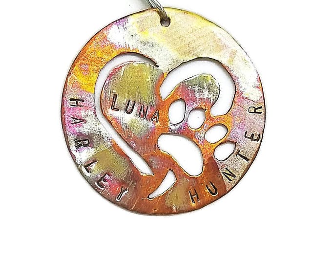 Personalized Paw Print Ornament, Custom Copper Hand Stamped Ornament, Gift for Pet Lover, Dog Owner Gift, Christmas Ornamenti