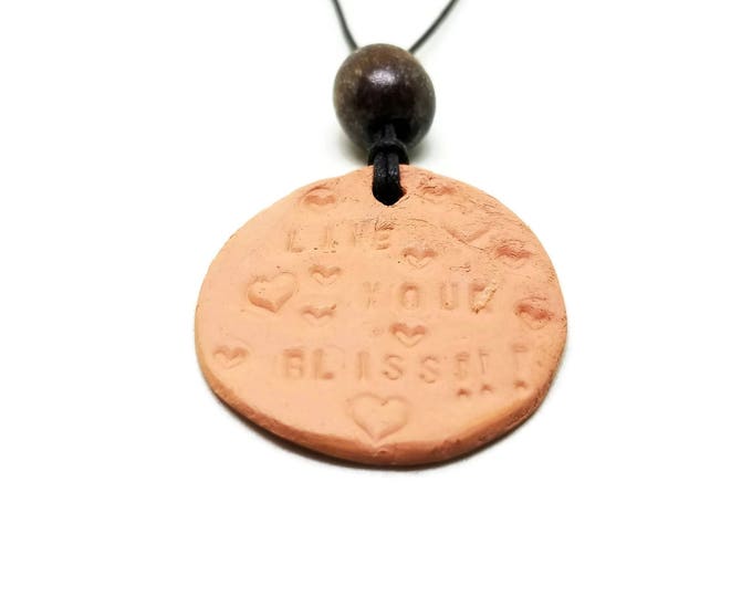 Terracotta Clay Essential Oil Diffusing Necklace, Aromatherapy Clay Necklace, Hand Stamped Adjustable Necklace, Unique Birthday Gift