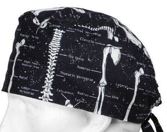 Men's Glow in the Dark Skeleton Anatomy Surgical Cap/ Scrub Hat tie back
