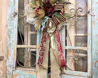 Christmas Mesh Bow, Christmas Wreath, Deco Mesh Bow, Door Decor, Christmas Decor