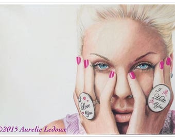 Portrait of "P! nk" with color pencils