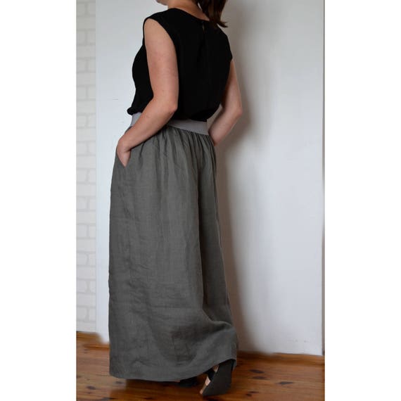 Linen maxi skirt Long skirt Gray Ruffle Skirt Loose skirt