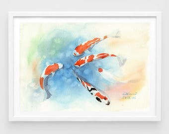 Original watercolor,fish koi,good luck charm,original painting,8"3x11"8,home decor