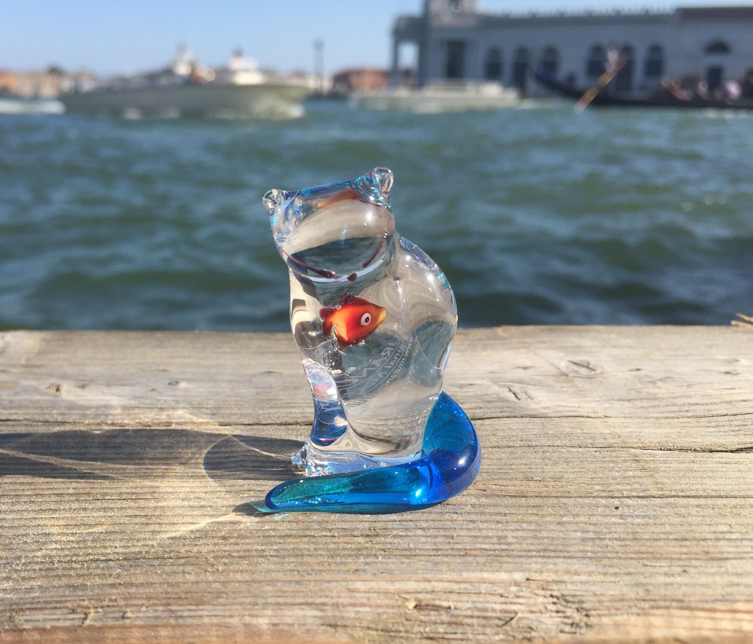 murano glass cat with fish