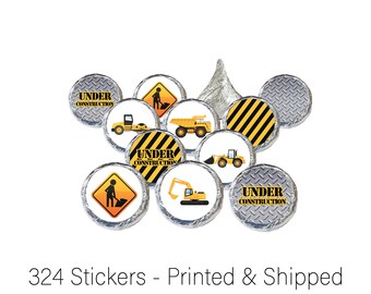 Construction Birthday Party Favors - Under Construction Baby Shower Favors -Stickers for Hershey Kisses, Envelope Seals & Candy (Set of 324)