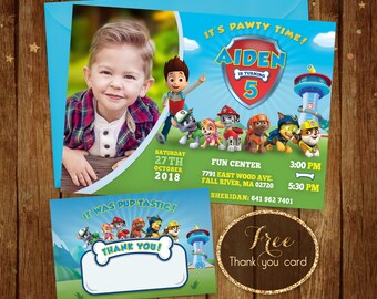 Paw Patrol Printable Invitation, Paw Patrol Birthday Invitation, Paw Patrol Photo Invitation, Paw Patrol Invite with Picture, Chase, Rocky