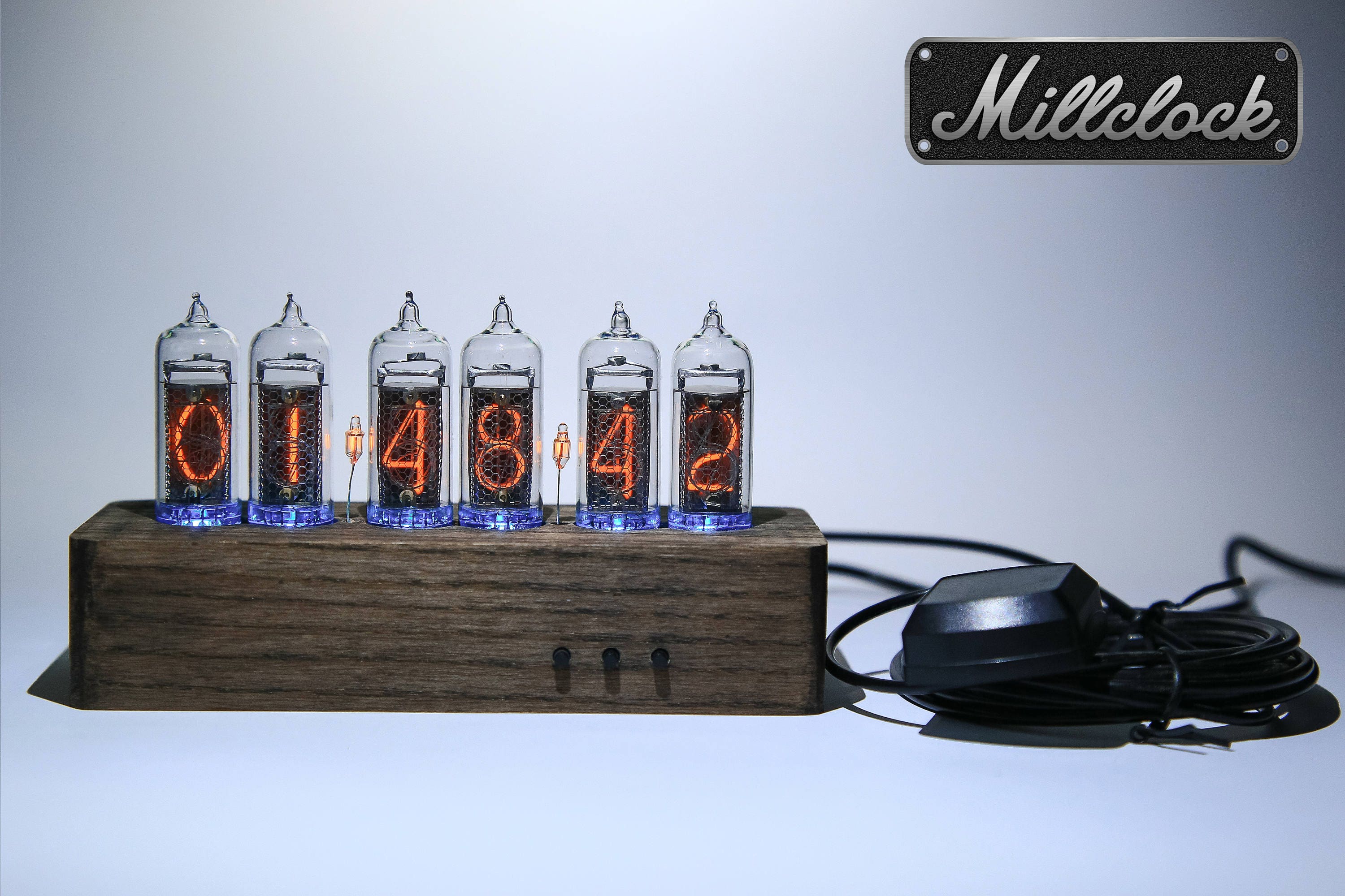 IN14 Nixie tube Clock assembled with dark wooden enclosure