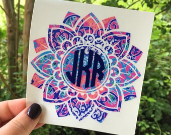 Mandala monogram decal, Lilly pulitzer mandala, Patterned monograms, Yeti tumbler monograms, yeti decals for women, monogram car decals