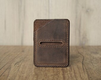 Leather card holder card holder Brown small slim wallet minimalist vintage dark brown