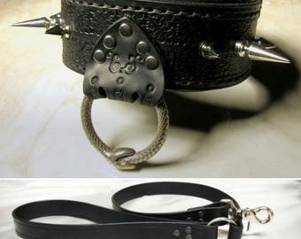 Leather BDSM Collar & Leash Set/Mature/Fetish/Slave Collar/ Slave leash/BDSM Bondage/Bondage Gear/Bondage Set/Submissive/Handmade/Ouroboros