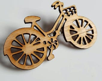 Vintage bicycle brooch, bike brooch, wooden bike brooch